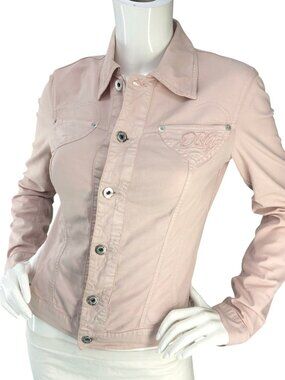Dolce Gabbana D&G Jacket Womens 40 Pink Cotton Button Front Heart Pocket BLEMISH